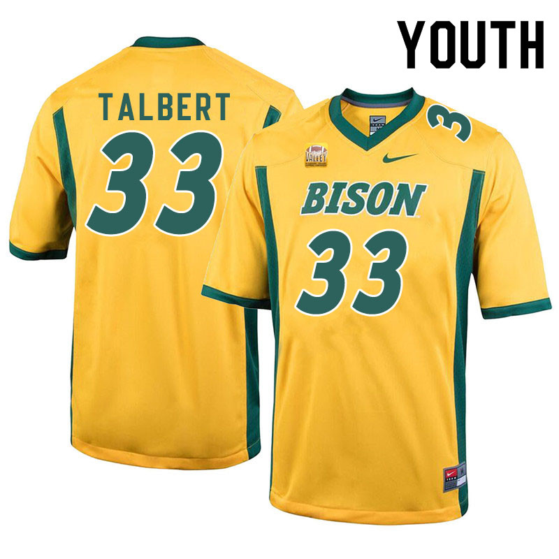 Youth #33 Destin Talbert North Dakota State Bison College Football Jerseys Sale-Yellow